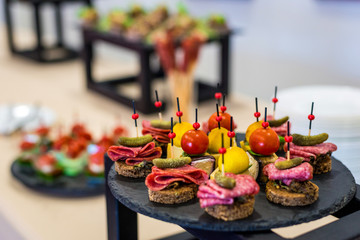 Many different meat canapes for the whole frame. Horizontal frame