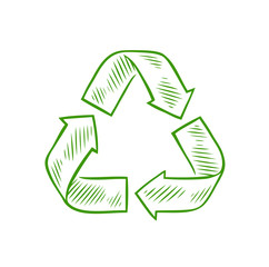 Recycle sign sketch. Waste recycling vector illustration