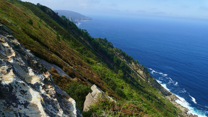 Fototapeta na wymiar Cantabrian Sea coast in the Basque Country. Cliff of Mount Jaizkibel with eroded rocks.