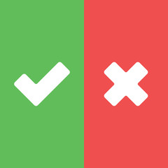 Obraz premium Tick and cross signs. Green checkmark and red X icons, isolated on white background.