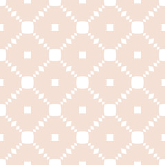 Motif géométrique harmonieux de vecteur subtil avec de petits éléments, carrés, losanges, silhouettes de fleurs, grille. Texture minimaliste abstraite de couleur beige et blanche. Fond de répétition minimal élégant