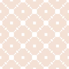 Gordijnen Subtiele vector geometrische naadloze patroon met kleine elementen, vierkanten, ruiten, bloem silhouetten, raster. Abstracte minimalistische textuur in beige en witte kleur. Elegante minimale herhalingsachtergrond © Olgastocker