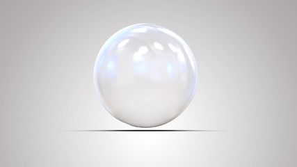 White glass ball. White sphere on a white background, 3d illustration 