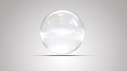 White glass ball. White sphere on a white background, 3d illustration 