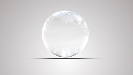 White glass ball. White sphere on a white background, 3d illustration 