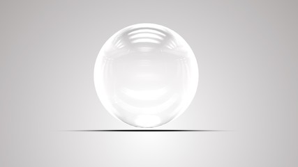 White glass ball. White sphere on a white background, 3d illustration 