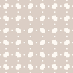 Vector minimalist seamless pattern. Subtle abstract geometric texture with small squares, dots, rhombuses. Simple minimal background in beige pastel colors. Repeat design for decor, wallpapers, cloth
