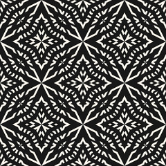 Vector geometric seamless pattern. Abstract floral ornamental background, repeat tiles, lines, stars, grid. Abstract black and white ornament. Oriental style texture. Monochrome decorative design