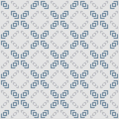 Vector geometric seamless pattern. Abstract texture with squares, triangles, crosses, repeat tiles. Tribal ethnic motif. Folkstyle vintage ornament in gray and blue color. Repeat decorative design
