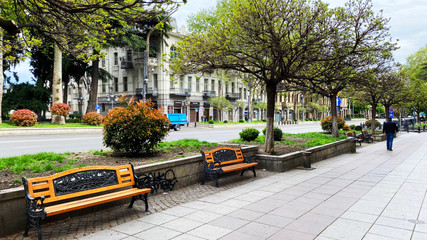 Obraz premium TBILISI, GEORGIA - APRIL 21, 2020: Empty Tbilisi, Street is normally gridlocked with shoppers and traffic.