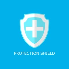 Obraz premium Health icon shield or health protection blue and white vector illustration with blue background. Medical concept fight against virus, germs and bacteria.