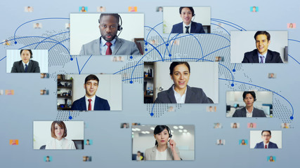 Global communication network concept. Video conference. Telemeeting. Flash news.