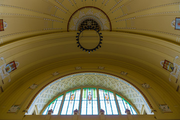 Prague. Czech Republic. Dome of the Art Nouveau style in the main railway station.