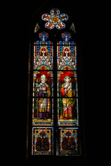 Stained glass window of St. Ludmila Church (St. Ludmila of Bohemia). Prague. Czech Republic.