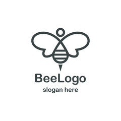 Bee with line logo design vector