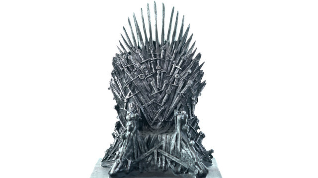 Adelaide, South Adelaide - August 22, 2018: Games of Thrones HBO authorized replica of the Iron Throne on white background.
