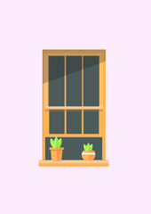 wooden window with flowers