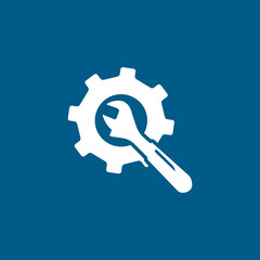 Service Tools Blue Icon On White Background. Blue Gear Wheel & Hammer Flat Style Vector Illustration