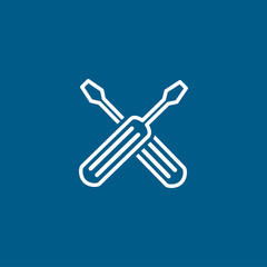 Screwdriver Crossed Line Blue Icon On White Background. Blue Flat Style Vector Illustration