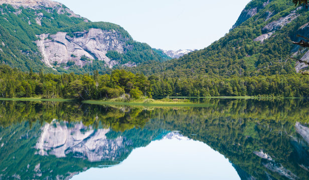 Reflected Mountains in Lake of Argentina