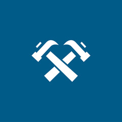 Hammer Crossed Blue Icon On White Background. Blue Flat Style Vector Illustration