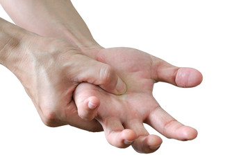 Hands of young man  have pain and injury to the finger.Health concept