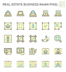 Real estate business and land investment vector icon set design, 64x64 pixel perfect and editable stroke.