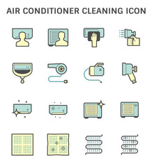 Air conditioner and air compressor cleaning icon set.