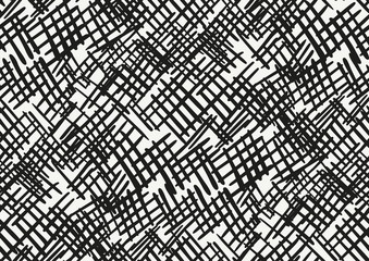 Vector seamless pattern with hand drawn brush strokes and stripes hand painted. Black and white