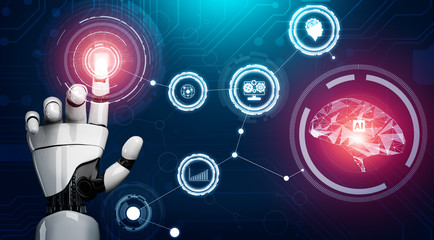 3D Rendering futuristic robot technology development, artificial intelligence AI, and machine...