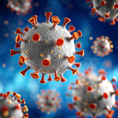 Novel Coronavirus, 2019-nCoV or SARS-CoV-2, cause of the global flu pandemic. Microscopic virus close up concept. 3d rendering.