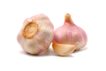 Garlic Cloves and Garlic Bulb isolated on white background.