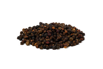 Black peppercorns isolated on white background