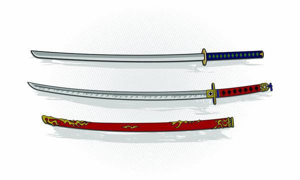 Vector illustration isolated Japanese katana blade