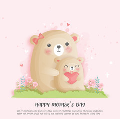 Happy mother's day with cute family bear.