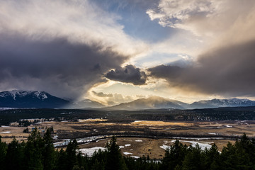 Dramatic sky during sunset over the valley East Kootenay british columbia.