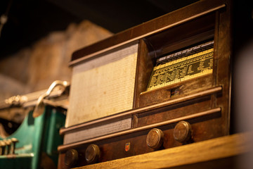 vintage old music radio and typewriter