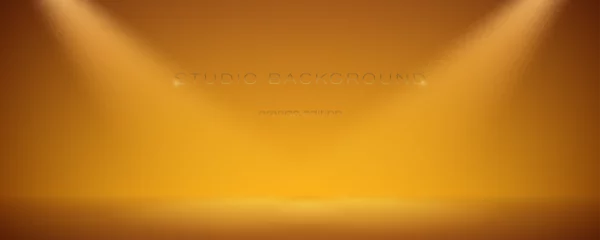 Tafelkleed Orange empty studio with two spotlights. Soft gradient in the air and floor from the rays of the searchlight. Light room for background, display brand or product. Color edition. Vector 3d illustration © eriksvoboda
