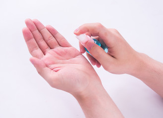 Close up of Washing hand with Alcohol Sanitizer.