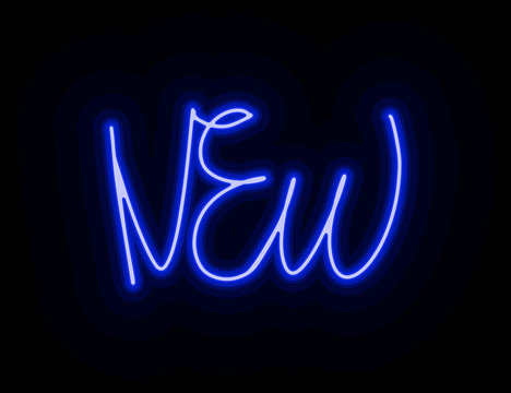 English words new neon vector image for logo, illustration, icon, web design or print. Colorful neon glowing words in the style of the 90s 80s street sign to attract the attention of visitors