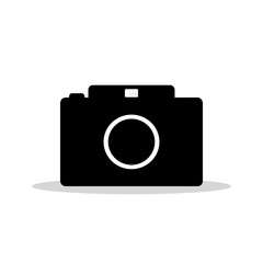 Vector drawn graphic flat design camera, black icon symbol camera color simple design isolated in white background 