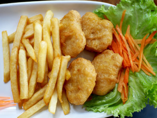 chicken nuggets with french fries concept Myanmar food