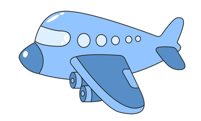 Cartoon blue isolated cute airplane in vector