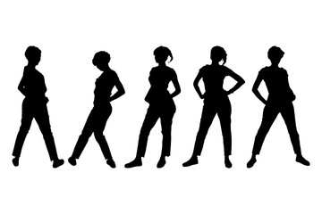 silhouette of a young girl in jeans. isolated on white background