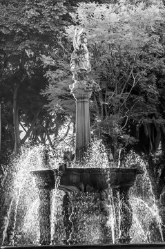 Black and White Arcangel Fountain Zocalo Park Plaza Puebla Mexico