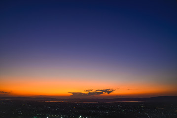 Amazing colorful sky of sunset scene in the evening at Mandalay city,Myanmar