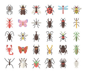 insect flat vector icons - obrazy, fototapety, plakaty