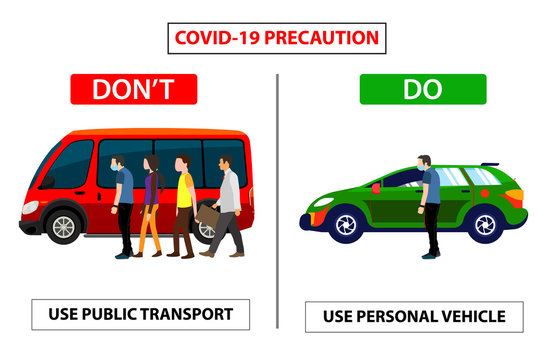 Do And Don't Poster For Covid 19 Corona Virus. Safety Instruction For Office Employees And Staff. Awareness Poster For Public Transport Or Privet Transport. Employees Travel Safety Manners.