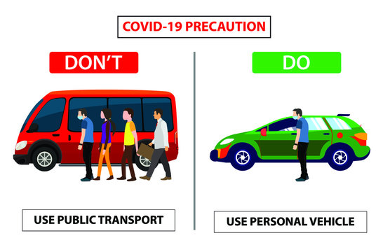 Do And Don't Poster For Covid 19 Corona Virus. Safety Instruction For Office Employees And Staff. Awareness Poster For Public Transport Or Privet Transport. Employees Travel Safety Manners.