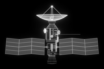 Hologram of information satellite, telecommunications isolated on a black background. Globalization, network, fast Internet, new technologies in communication. Copy space 3D rendering 3D illustration.